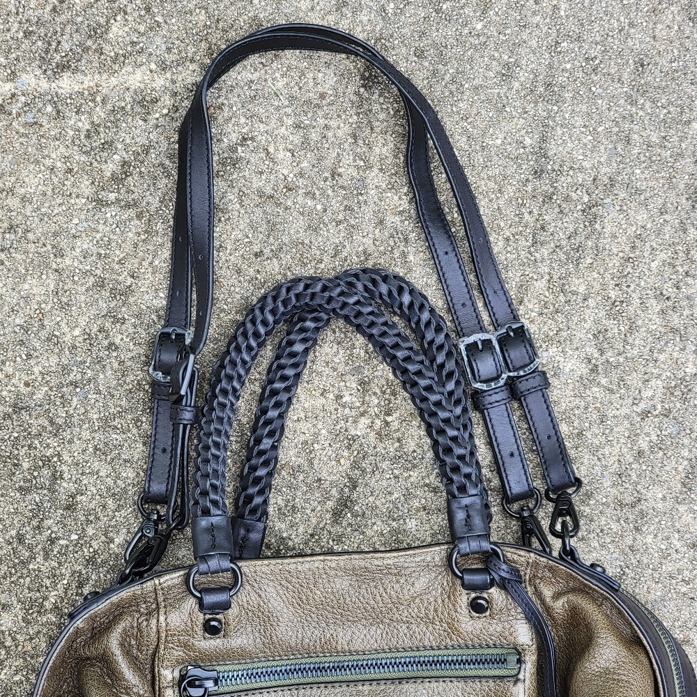 Joy Gryson Olivia Lambskin Leather Green  Espresso Handbag Purse Bag $695 - Picture 8 of 15